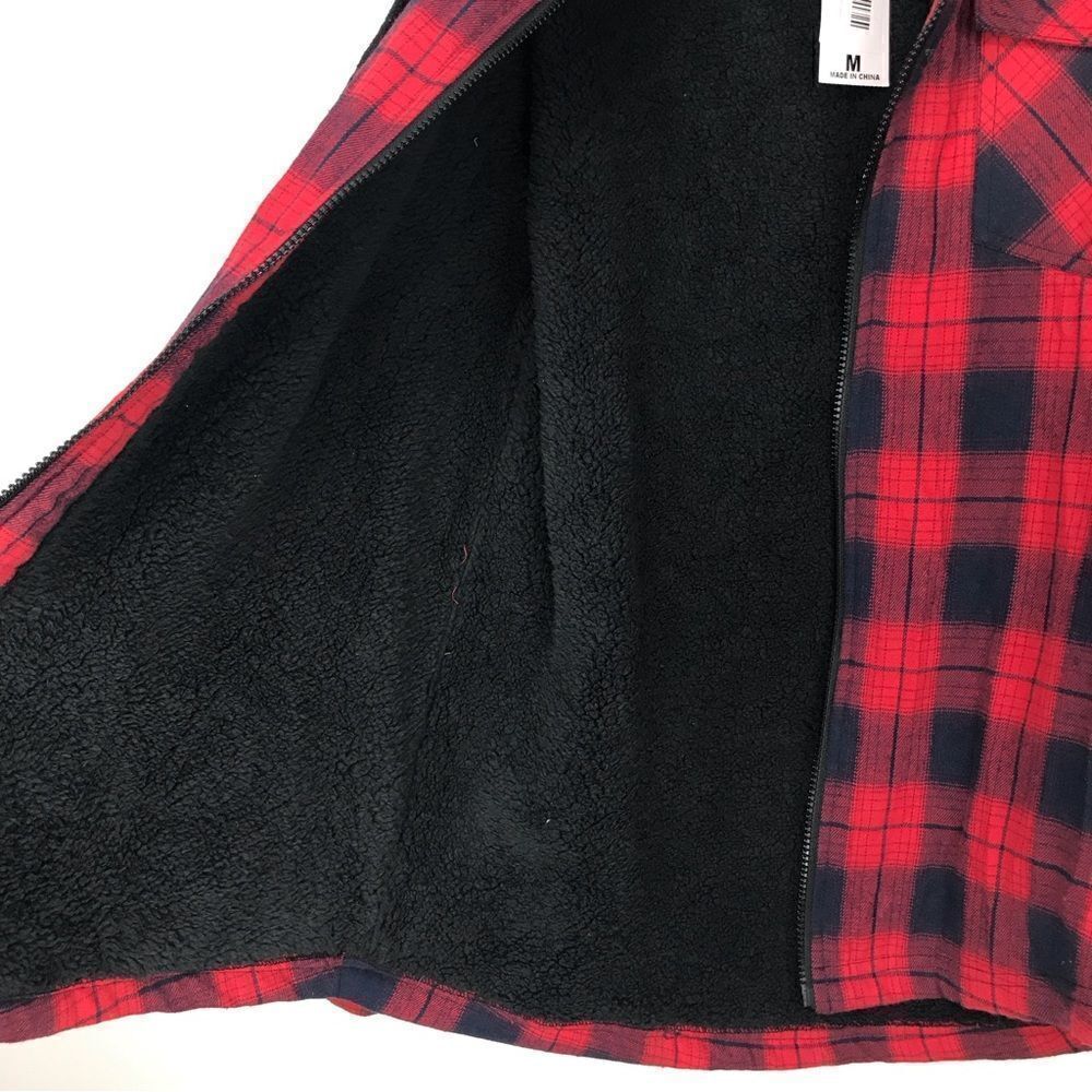 Zenthace Red Plaid Sherpa Fleece Lined Hooded Zip Up Jacket NEW - Picture 6 of 15